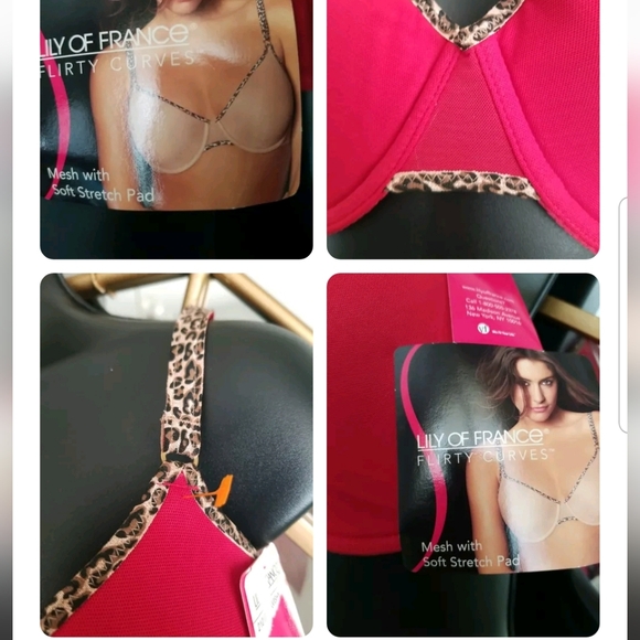 Lilly of France Padded Underwire Red & Leopard Print Trim NWT Sz. 34DD - Picture 2 of 7